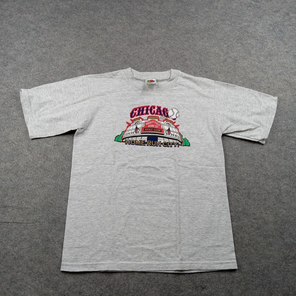 Vintage Chicago Shirt Youth 14-16 Gray Fruit Of The Loom Baseball Tee 90s